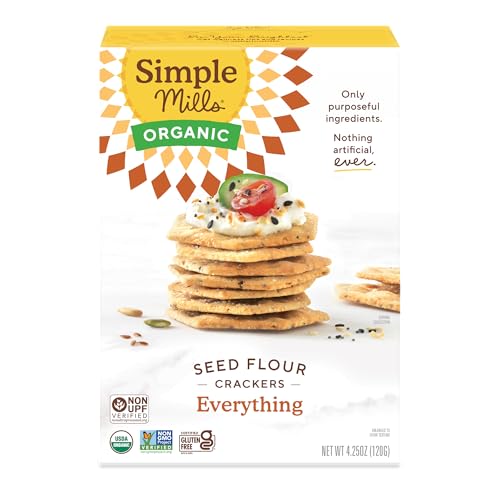 Simple Mills Organic Seed Crackers, Everything, Gluten Free, Flax Seed, Sunflower Seeds, Corn Free, Low-Calorie Snacks, 