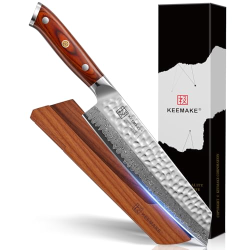KEEMAKE Kiritsuke Chef Knife, 8 Inch Damascus Japanese Kitchen Knife with Ergonomic Pakkawood Handle, Ultra Sharp Non-Sl