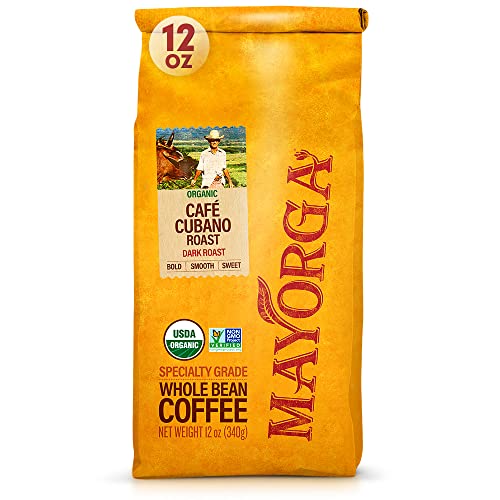 Mayorga Organic Coffee 12oz Cafe Cubano Roast - Dark Roast Whole Bean Coffee Specialty Grade, 100% Arabica, Slow Roasted