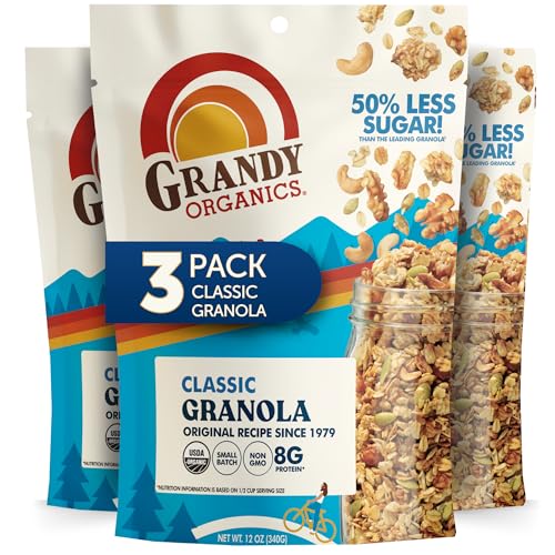 Grandy Organics Classic Granola - Certified Organic & Low Sugar Granola - 8g Protein - Non GMO & Dairy Free - Oats, Pump