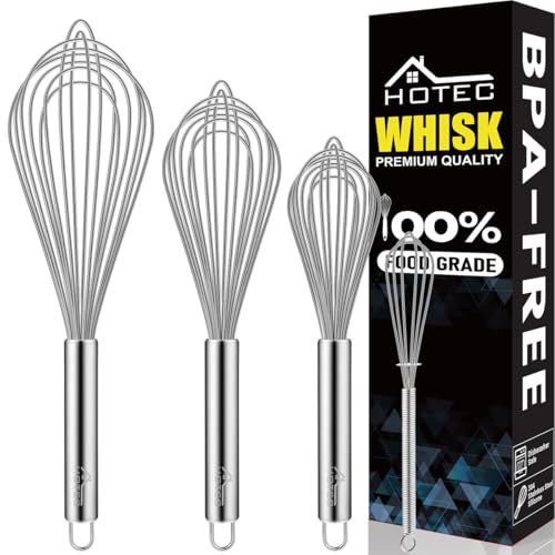 HOTEC Stainless Steel Whisk Set of 4, Food Grade Balloon Whisk Egg Beater, Thicken Wire Mixing Whisk for Baking, Cooking