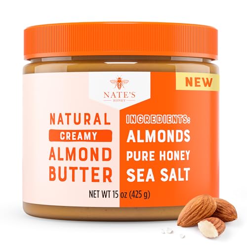 Nate's Honey Almond Butter, Creamy, All-Natural – No Palm Oil, No Refined Sugar - 3 Real Ingredients, Sweetened Only wit