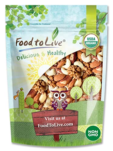 Food to Live Organic Mixed Raw Nuts, 2 Pounds – Cashews, Brazil Nuts, Walnuts, Almonds, Non-GMO, Kosher, Vegan, Unsalted