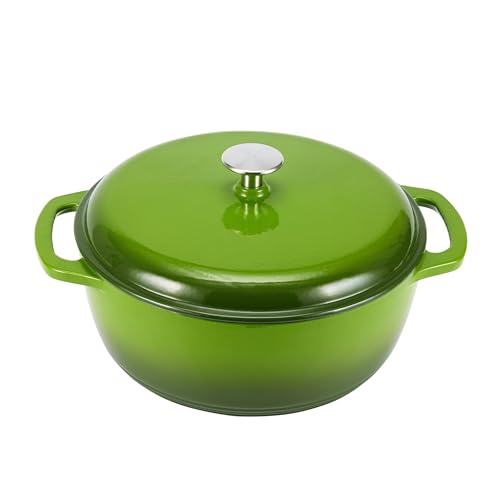 Amazon Basics Enameled Cast Iron Dutch Oven Pot with Lid, Round, Dual Handles, Heavy-Duty, Oven Safe for Stews, Roasting