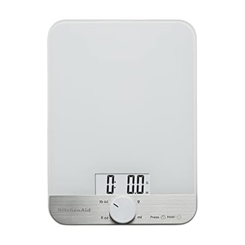 KitchenAid KQ908 Glass Surface 11 Pound Capacity Digital Kitchen and Food Scale, White