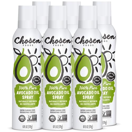 Chosen Foods 100% Pure Avocado Oil Spray 4.7 oz. (6 Pack), Non-GMO, 500° F Smoke Point, Propellant-Free, Air Pressure On