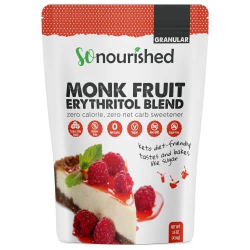So Nourished Monk Fruit Sweetener with Erythritol Granular - 1:1 Sugar Substitute, Keto - 0 Calorie, 0 Net Carb, Non-GMO