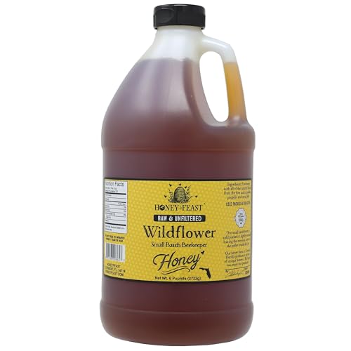 HONEY FEAST 6 Pounds (1/2 Gallon) Bulk Wildflower Honey, All Natural, Unfiltered, Unheated Honey, Perfect for Sweetening
