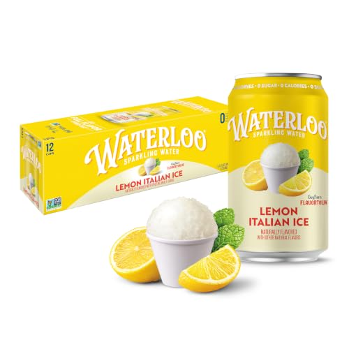 Waterloo Sparkling Water, Lemon Italian Ice, 12 Fl Oz Cans (Pack of 12)