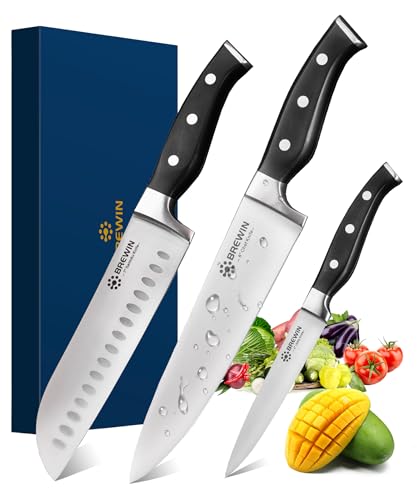 Brewin Professional Kitchen Knives, 3PC Chef Knife Set Sharp Knives for Kitchen High Carbon Stainless Steel, Japanese Co