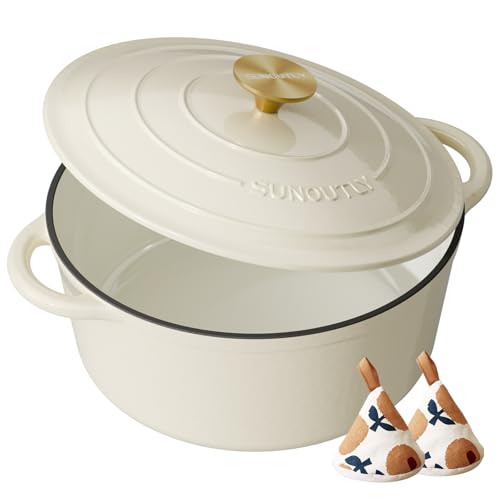 Enameled Cast Iron Dutch Oven - 6QT Pot with Lid & Cotton Potholders - Heavy-Duty Cookware for Braising, Stews, Roasting