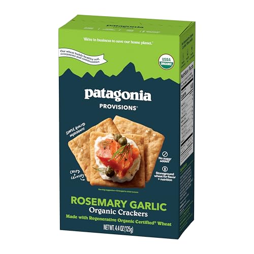 Patagonia Provisions Organic Rosemary Garlic Crackers – 3g Plant Protein Per Serving – Made with Wheat Flour & Sea Salt 