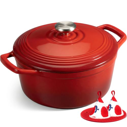 Overmont Enameled Cast Iron Dutch Oven - 5.5QT Pot with Lid Cookbook