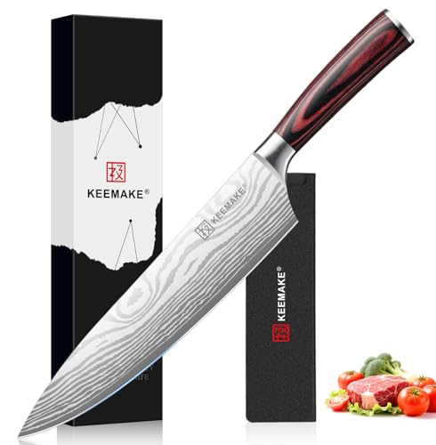 KEEMAKE Chef Knife - 8 Inch High Carbon Stainless Steel Kitchen Knife with Ergonomic Handle, Professional Kitchen Gadget