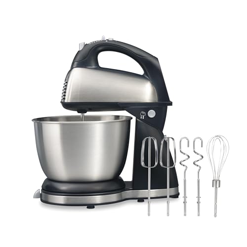 Hamilton Beach Classic Stand and Hand Mixer, 4 Quarts, 6 Speeds with QuickBurst, Bowl Rest, 290 Watts Peak Power, Black 