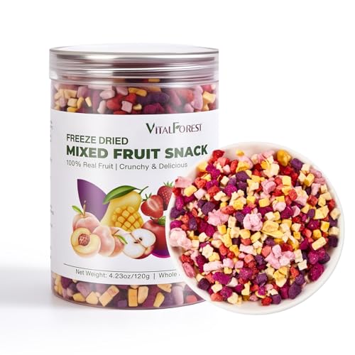 Freeze Dried Mixed Fruit Snacks - 4.23oz(120g) Crunchy Dried Fruit Mix with Strawberry, Dragon Fruit, Purple Sweet Potat