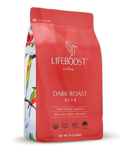 Lifeboost Dark Organic Coffee Beans - Single Origin Non-GMO Dark Roast Low Acid Coffee Beans - Third Party Tested For My