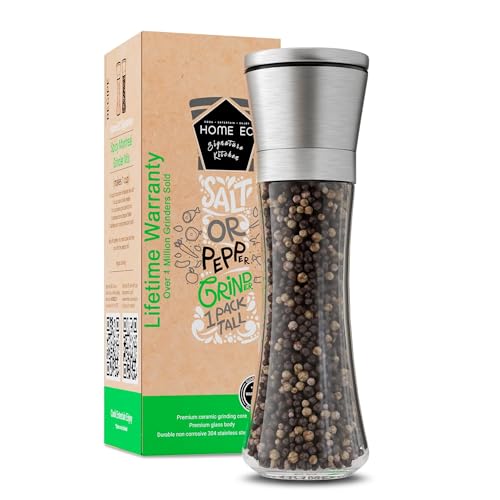 HOME EC Original Stainless Steel Salt or Pepper Grinder 1pk - Adjustable Ceramic Sea Salt Grinder or Pepper Mill - Tall 