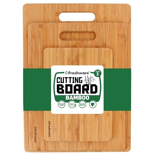 Freshware Bamboo Cutting Board Set of 3, Wooden Cutting Boards for Kitchen, Knife Friendly Food Grade Chopping Board, Li