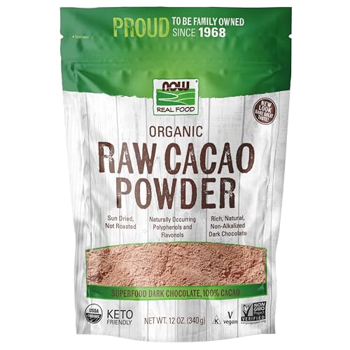 NOW Foods, Organic Raw Cacao Powder, with Polyphenols and Flavonols, Sun-Dried, Intensely Rich Flavor, 12-Ounce (Packagi