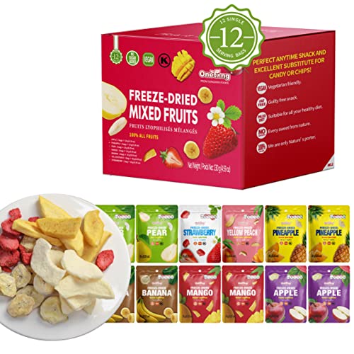 ONETANG Freeze-Dried Mixed Fruit, 12 Pack Single-Serve Pack, Non GMO, Kosher, No Add Sugar, Gluten free, Vegan, Holiday 