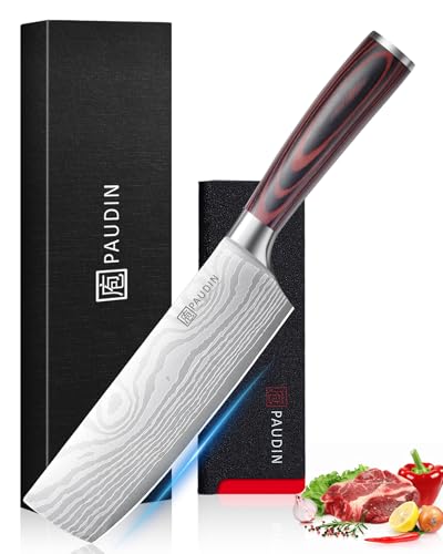 PAUDIN Nakiri Knife - 7" Razor Sharp Meat Cleaver and Vegetable Kitchen Knife, High Carbon Stainless Steel, Multipurpose