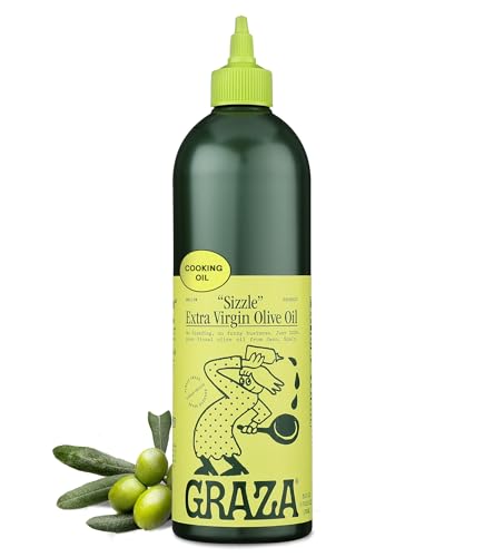 Graza Sizzle Extra Virgin Olive Oil, Cooking Oil - High Polyphenol Peak Harvest EVOO Cooking Oil in a Squeeze Bottle - S