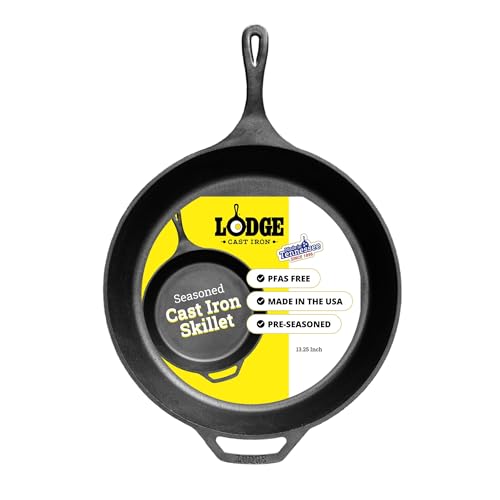 Lodge Seasoned Cast Iron Skillet 13.25 Inches - PFAS-Free, Non-Toxic Cookware - Use with an Oven, Stove, Grill, or Campf