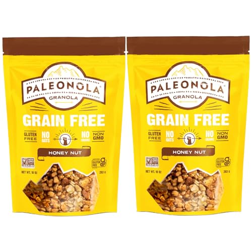 Paleonola Honey Nut Grain Free Granola, 10 Oz Resealable Bag (Pack of 2) - Grainless Paleo Granola Blended with Organic 