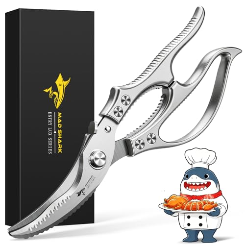 MAD SHARK Heavy Duty Poultry Shears, Kitchen Shears with Non-Slip Handle & Safety Lock, All Purpose Kitchen Scissors for