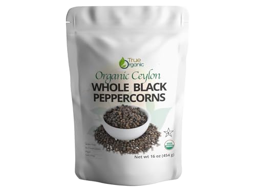 True Organic Black Peppercorns, 1 lb, Steam Sterilized, USDA & Kosher Certified, Premium Grade, Gluten-Free Non-GMO Pepp