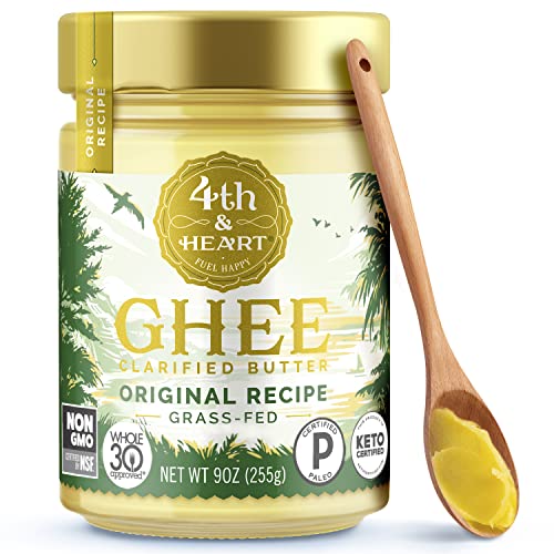 4th & Heart Original Grass-Fed Ghee, Clarified Butter, 100% Butter Fat, Pasture-Raised, Lactose & Casein Free, High Smok
