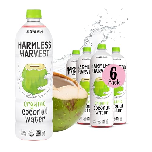Harmless Harvest Coconut Water Organic Drink 32 Fl Oz, 6 Pack - Natural Electrolyte Hydration, No Sugar Added, No Artifi