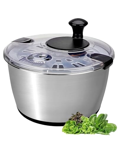 SveBake Stainless Steel Salad Spinner, 6.34Qt Large Lettuce Dryer, BPA-Free Vegetable & Fruit Washer with Drain, Easy Cl