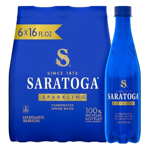 Saratoga, Sparkling Water Bottles, 6-Pack - Carbonated Spring Bottled Water - Recycled PET Plastic Bottles, 16 Fl Oz