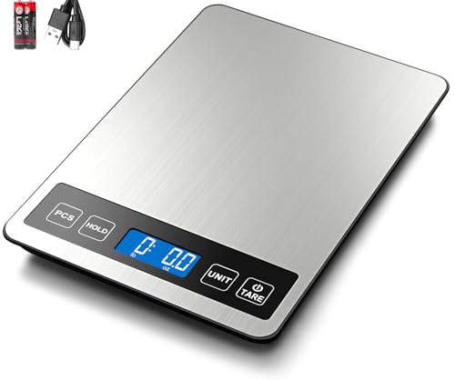 Fuzion Food Scale, 1g/0.1oz Digital Kitchen Scale - 22lb, 7 Units, Tare & PCS, Rechargeable Power, Tempered Glass & Stai