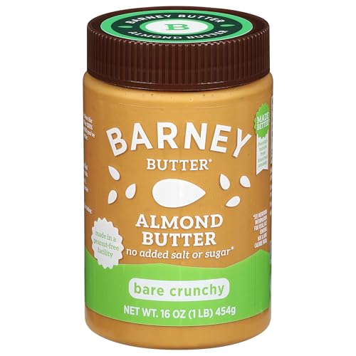 Barney Butter Almond Butter, Bare Crunchy, 16 Ounce Jar, No Added Sugar or Salt, Skin-Free Almonds, No Stir, Non-GMO, Gl
