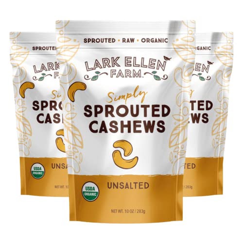 Lark Ellen Farm Unsalted Organic Raw Cashews, Sprouted, Air-Dried, Gluten-Free, Non-GMO, Vegan, Keto, Certified USDA, Pe