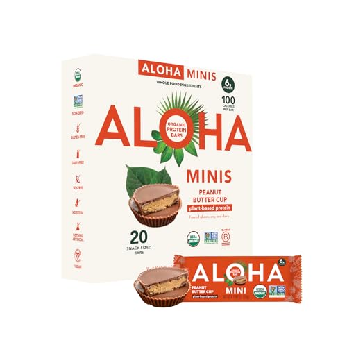 ALOHA Organic Plant Based Protein Bar MINIS |Peanut Butter Cup | 20 Count, 24g Bars | Vegan, Low Sugar, Gluten Free, Low