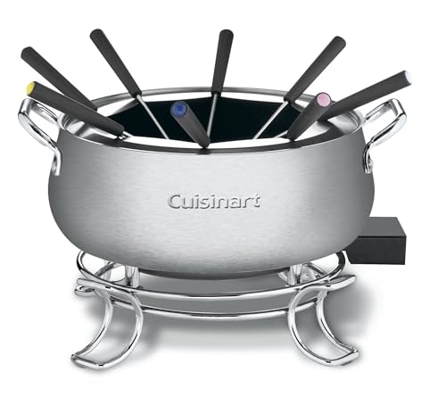 Cuisinart Fondue Pot Set, 3-Quart Stainless Steel Electric Fondue Pot for Chocolate, Cheese, Broth, and Oil, Includes 8 