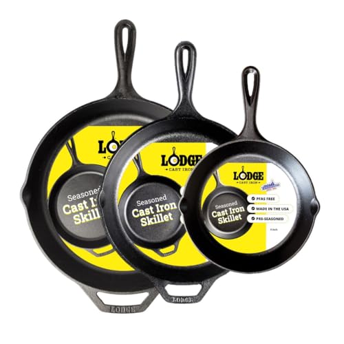 Lodge Seasoned Cast Iron Skillet Set 8, 10.25 & 12 Inches - PFAS-Free, Non-Toxic Cookware - Use with an Oven, Stove, Gri