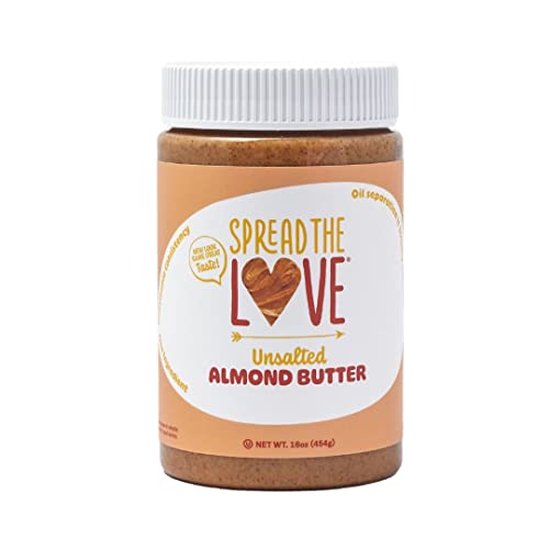 Spread The Love UNSALTED Almond Butter, 16 Ounce (All Natural, Vegan, Gluten-free, Creamy, No added salt, No added sugar