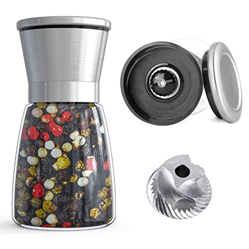 Ebaco Professional Pepper Grinder - with Germany Hardened Carbon Steel Mechanism Rotor, Refillable Pepper Mill 6OZ Glass