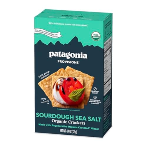 Patagonia Provisions Organic Sourdough Sea Salt Crackers – 3g Plant Protein Per Serving – Made with Wheat Flour & Sea Sa