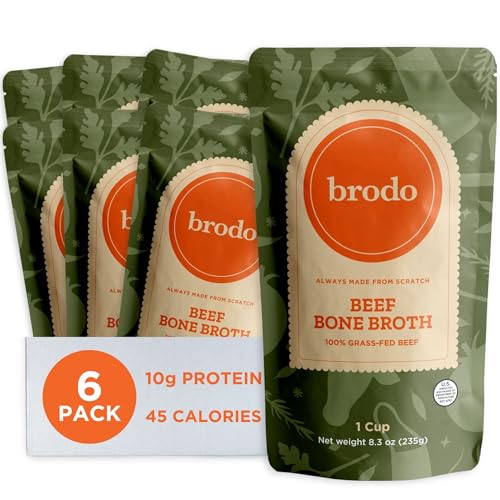 Brodo 100% Grass-Fed Beef Bone Broth, Collagen-Rich and Protein-Packed, Slow-Simmered with Organic Vegetables and Herbs,