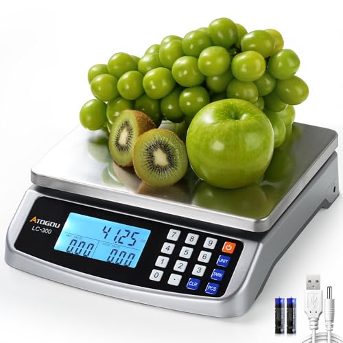 Atogou 110lb Food Scale, Commercial Kitchen Scale with Price Computing, Plug-in Usable, 0.05oz/1g, 304 Stainless Steel, 