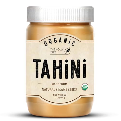 Organic Tahini Paste 16 oz (1lb) - Unhulled White Sesame Tahini Dressing - USDA Certified, Gluten Free, Kosher - Creamy 