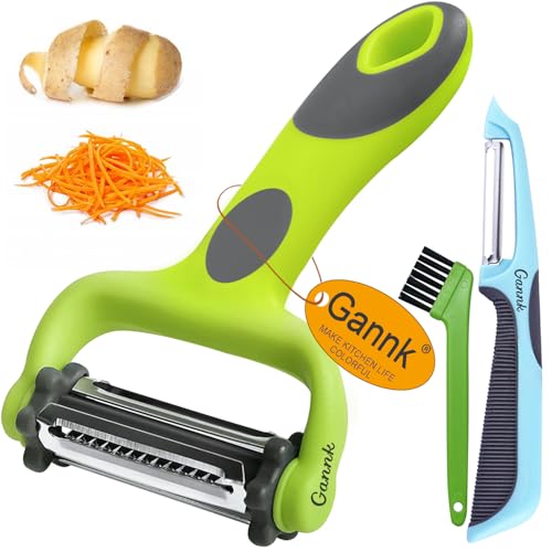 GANNK Potato Apple Vegetable Peelers for Kitchen, I and Y Peelers for Fruit Veggie Potatoes Carrot Cucumber, 3 in 1 Blad