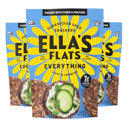 ELLA’S FLATS® Everything All Seed Savory Crisps – All Natural, Gluten Free, Good Source of Protein, High Fiber, Vegan an