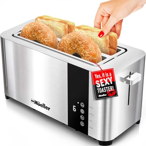 Mueller UltraToast Stainless Steel Toaster 4 Slice – Extra-Wide 1.6" Slots for Artisan Bread, Bagels & Frozen Waffles, 6